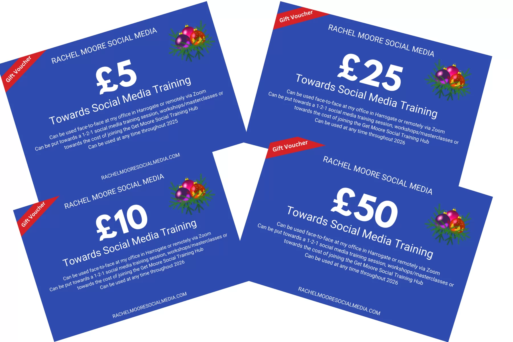 Christmas gift vouchers for Rachel Moore Social Media Training